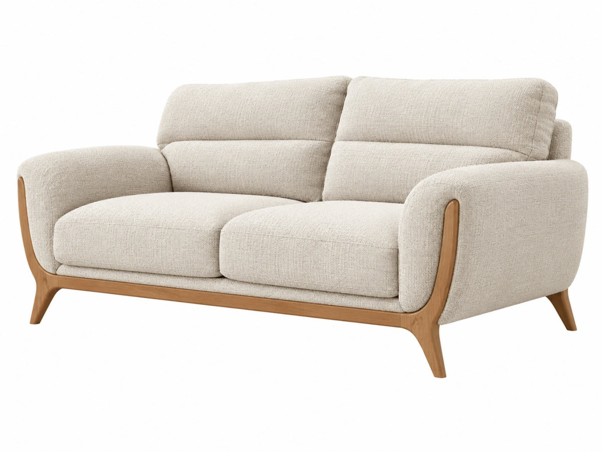2-zitsbank 170 x 90 x 88 cm - crèmekleurige stoffen bekleding met houten onderstel