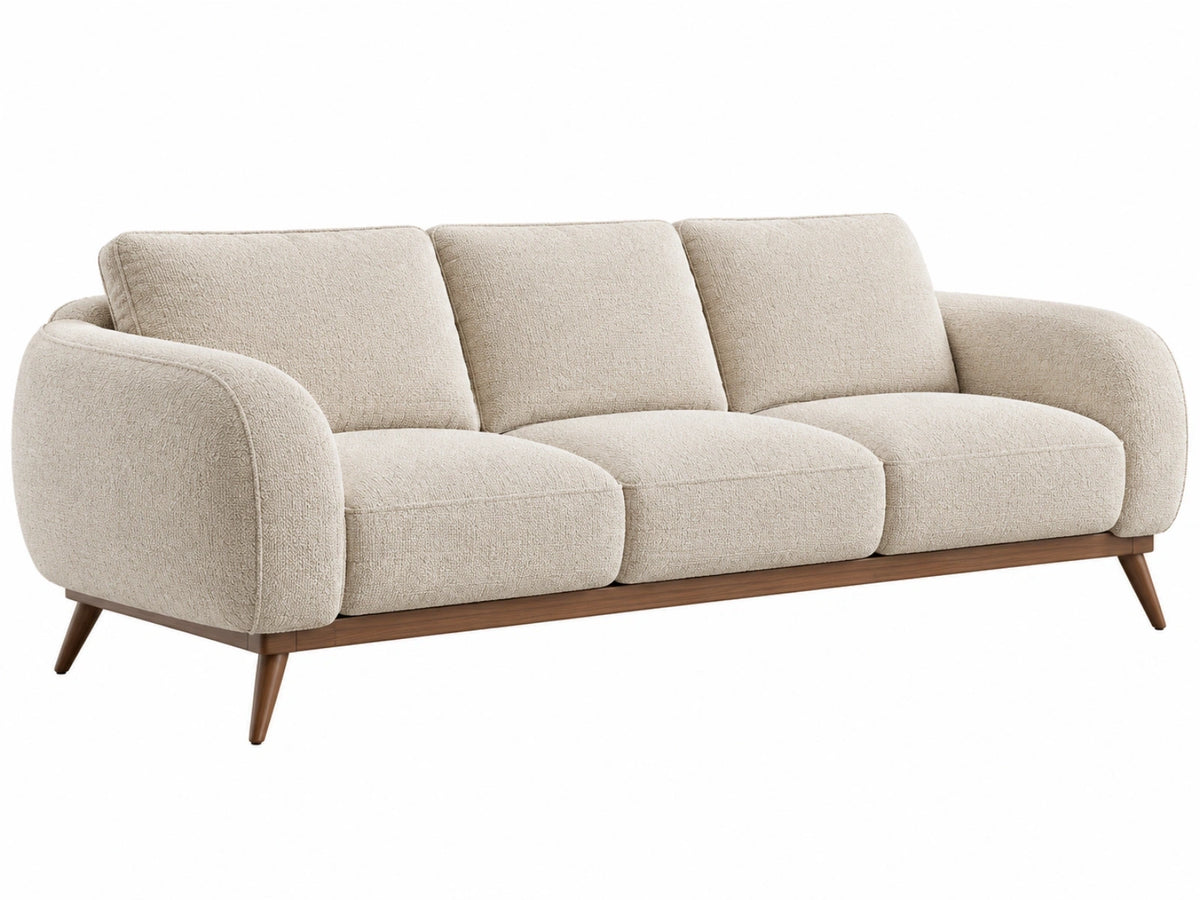 3-zitsbank 210 x 88 x 84 cm - crèmekleurige bouclé bekleding met houten poten