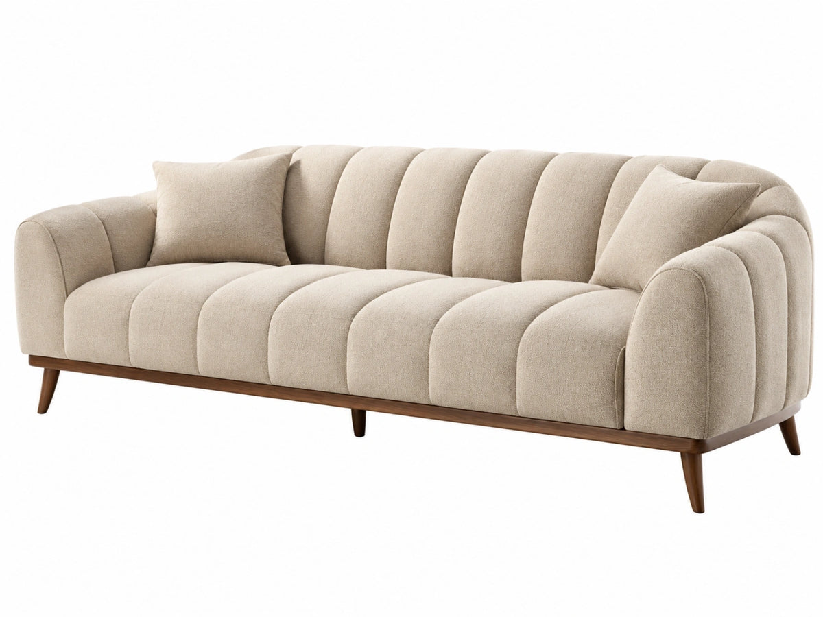 3-zitsbank 220 x 90 x 80 cm beige bouclé stof met houten poten - modern gestreept design