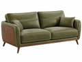 2-zitsbank 180 x 90 x 88 cm olijfgroene kunstleren bekleding met houten details
