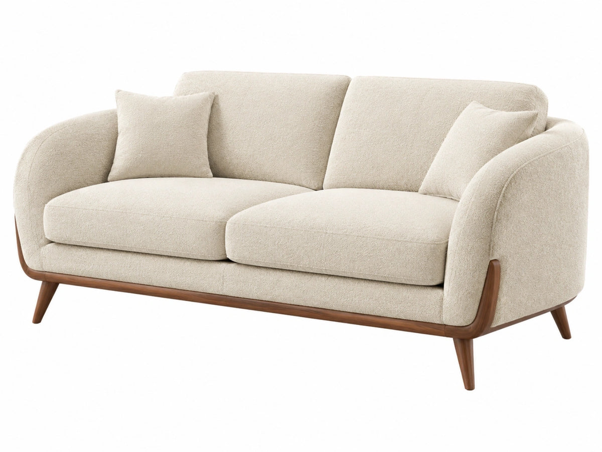 2-zitsbank 170 x 85 x 82 cm crème boucléstof houten poten retrostijl