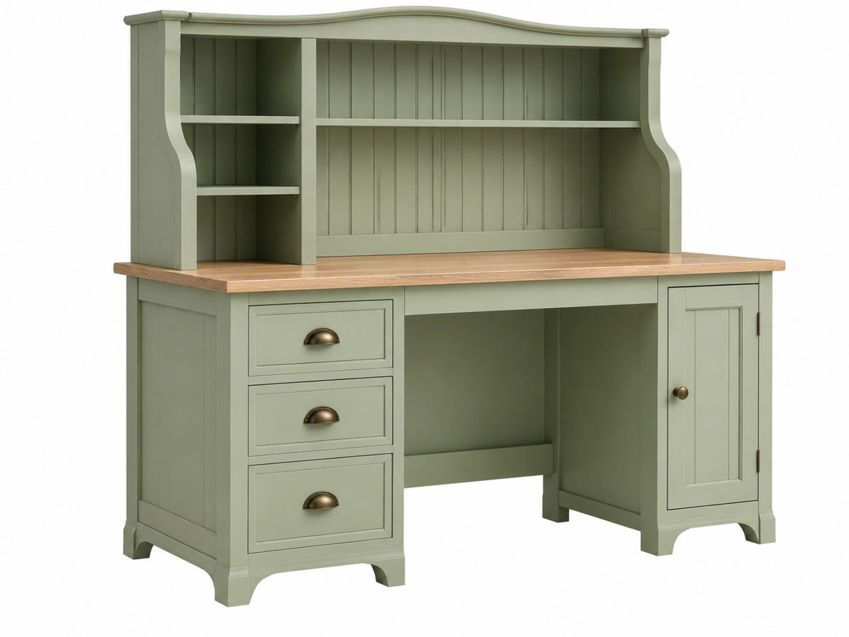 Bureau met opzetkast 140 x 60 x 200 cm groen hout landelijke werkplek