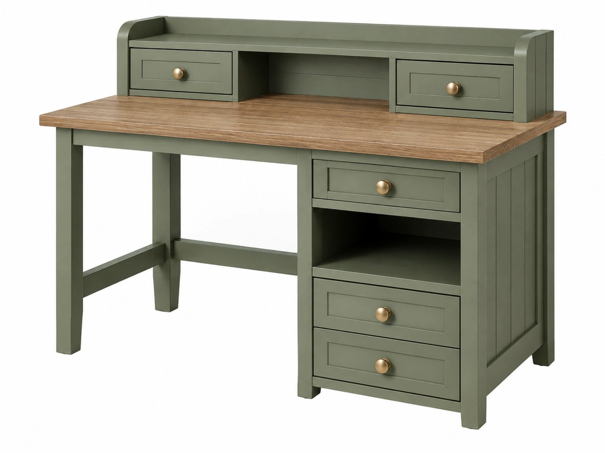 Bureau 120 x 60 x 100 cm van hout groen/bruin met 5 laden