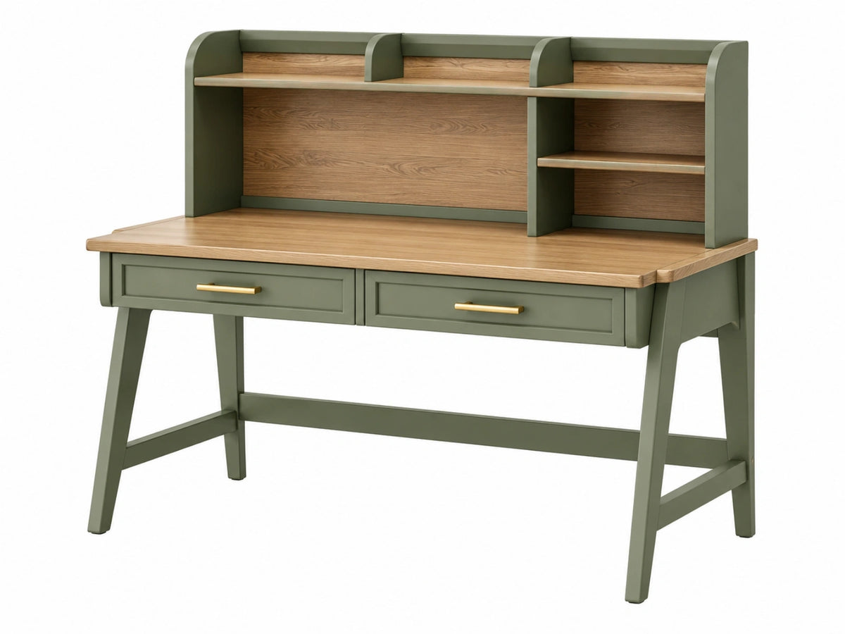 Bureau 120 x 60 x 145 cm hout groen met opzetkast en laden