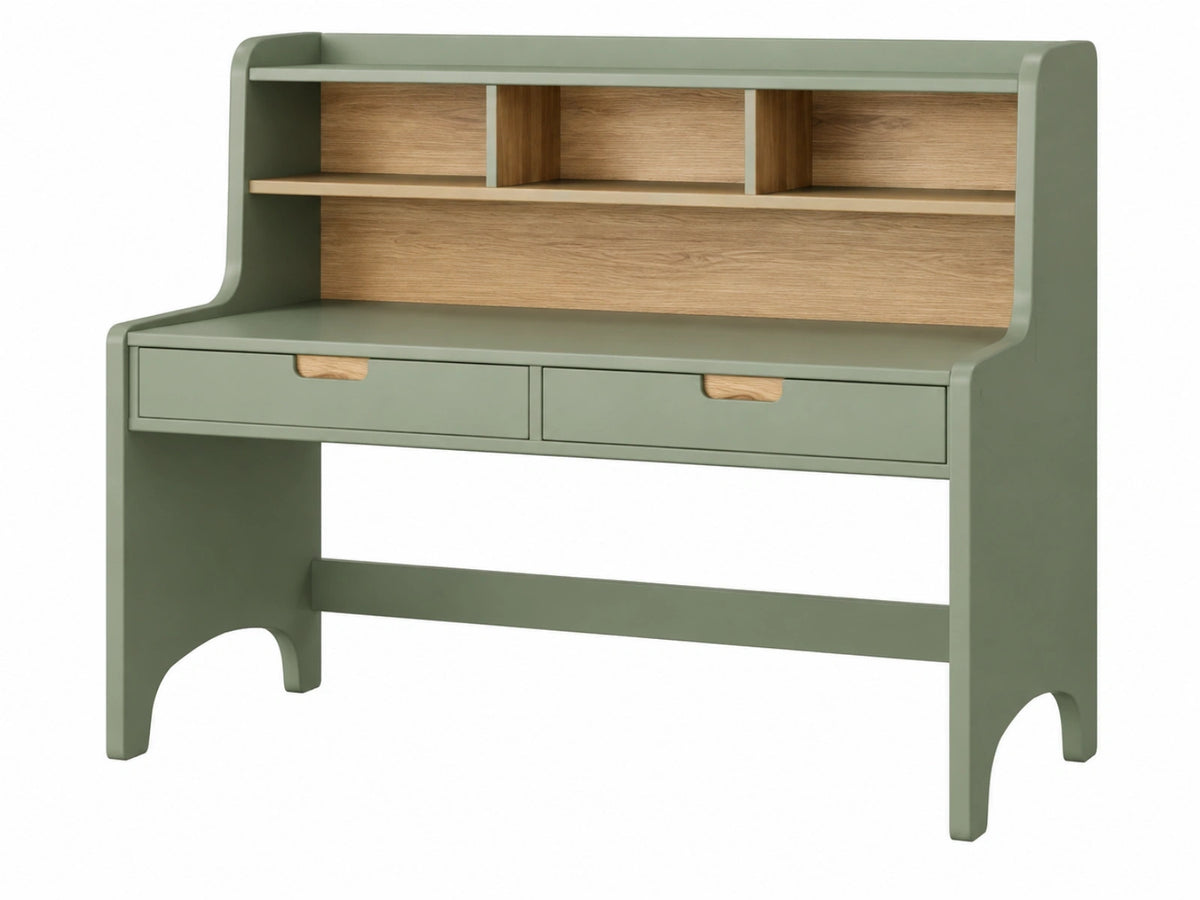Bureau met opzetkast 120 x 60 x 150 cm groen en hout - houten werkplek met lades en open vakken