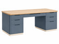 Bureau 160 x 70 x 76 cm blauw met houten blad - 7 laden modern