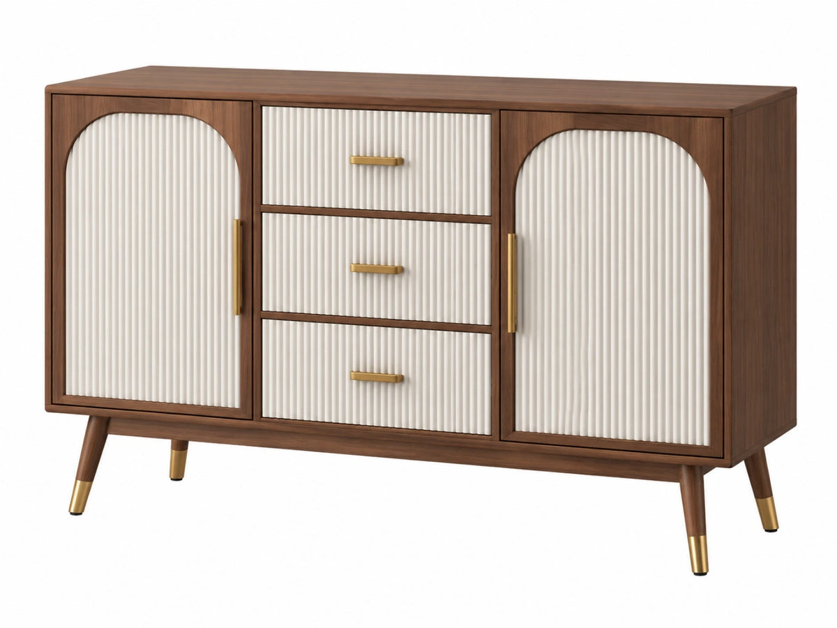 Dressoir 160 x 40 x 90 cm hout bruin/wit geribbeld opbergmeubel retro