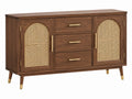 Dressoir 150 x 40 x 85 cm donkerbruin hout met rotan - opbergkast in retrostijl