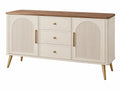 Dressoir 160 x 40 x 80 cm houtlook crème met goudkleurige metalen poten en 3 laden