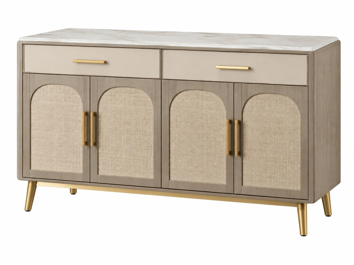 Dressoir 160 x 45 x 85 cm beige houtlook met geweven deurpanelen - opbergkast