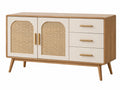 Dressoir 120 x 40 x 75 cm hout naturel crème met rotan deuren - opbergruimte in retrostijl