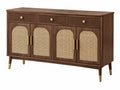 Dressoir 180 x 45 x 95 cm donkerbruin hout met rotan - retro opbergkast