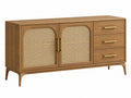 Dressoir 150 x 40 x 85 cm hout naturel met rotan en 3 laden - retro opbergkast