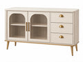 Dressoir 140 x 40 x 85 cm crème MDF met geribbeld glas en 3 laden