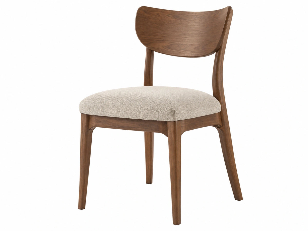Eetkamerstoel 52 x 57 x 80 cm hout bruin met beige stoffen zitting - modern