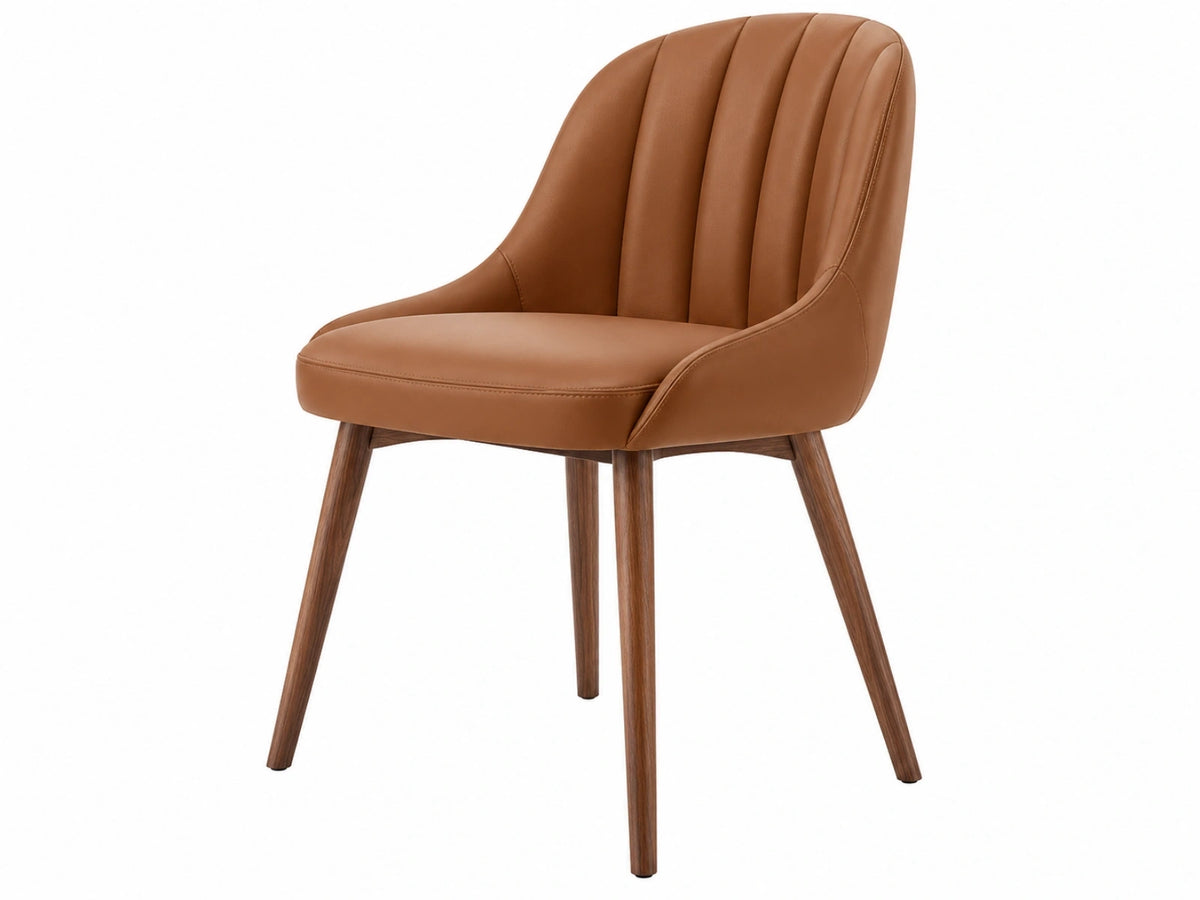 Eetkamerstoel 58 x 61 x 83 cm cognackleurig kunstleer met houten poten - geribbelde rugleuning