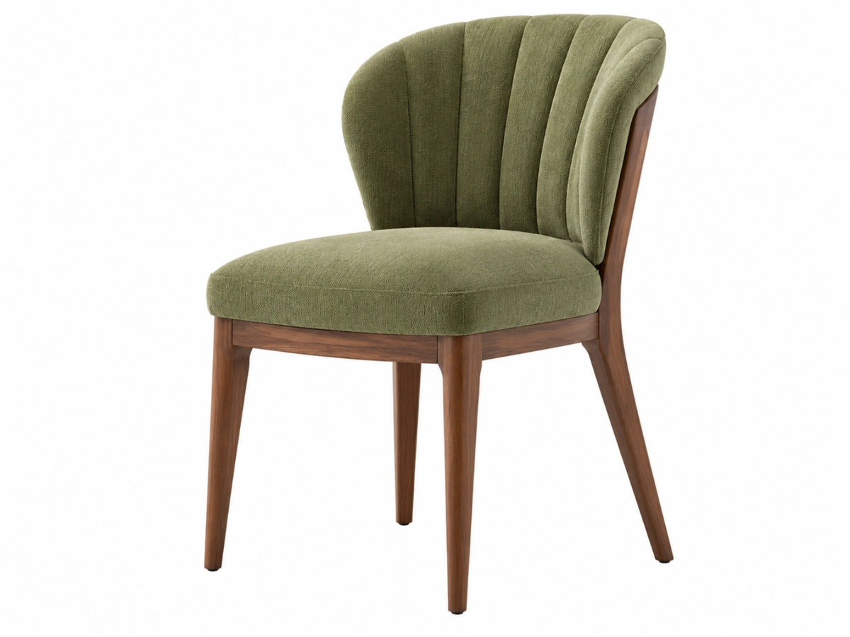 Eetkamerstoel 55 x 60 x 85 cm groen stoffen bekleding houten poten geribbelde rugleuning