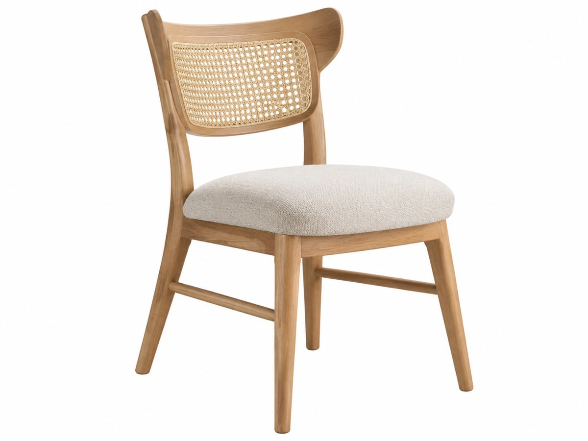 Eetkamerstoel 55 x 58 x 80 cm hout naturel met rotan en beige stoffen zitting Scandinavische stijl