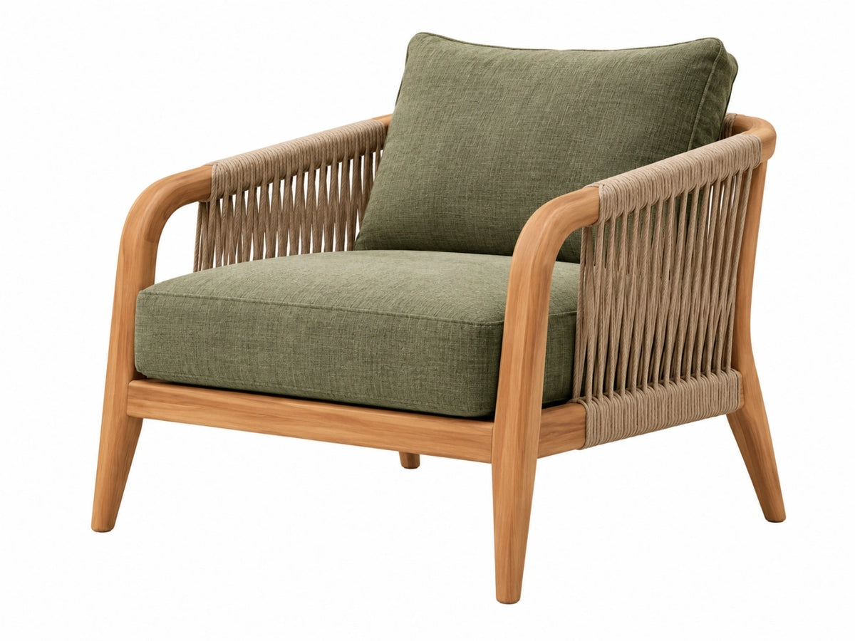 Fauteuil 76 x 80 x 82 cm groen naturel hout gevlochten touw