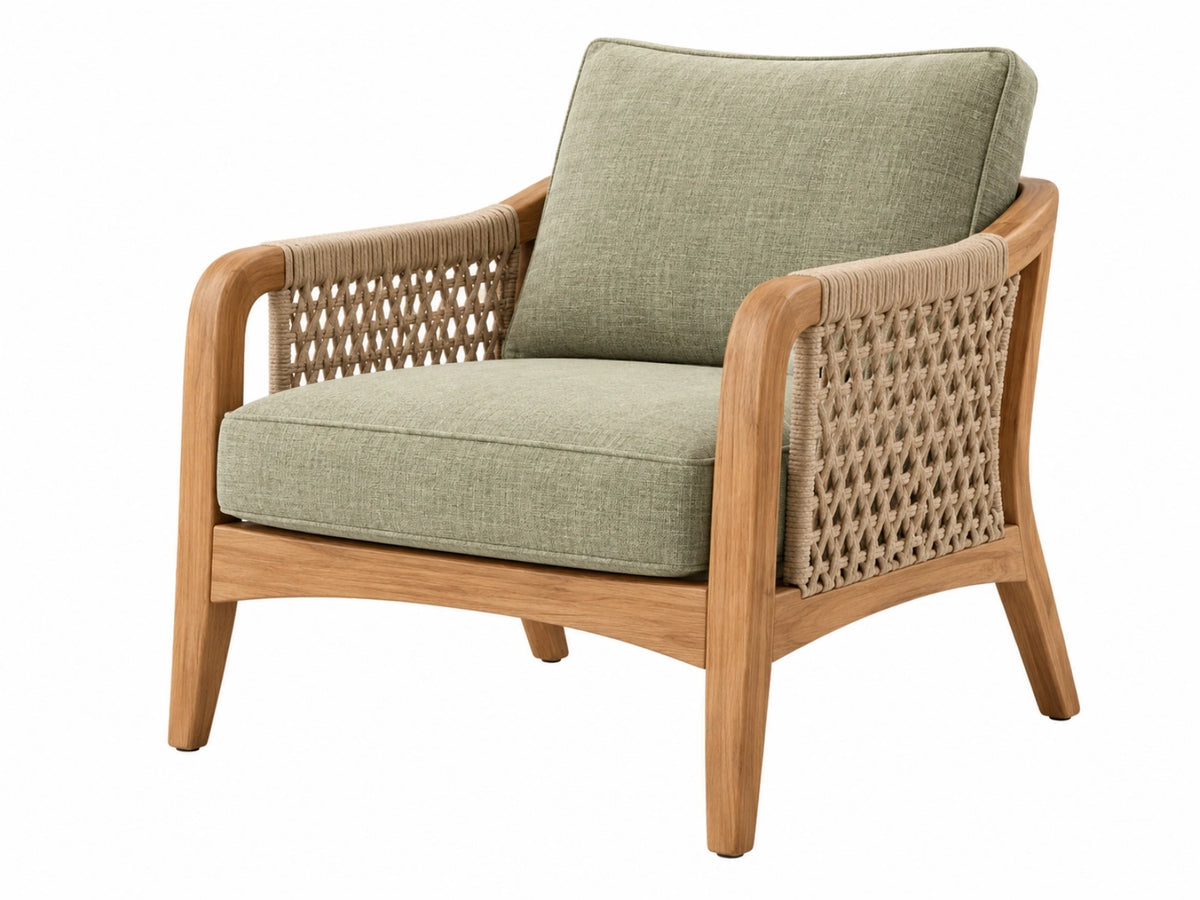 Fauteuil 75 x 80 x 85 cm hout groen met gevlochten armleuningen
