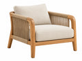 Fauteuil 76 x 82 x 78 cm met houten frame beige stoffen bekleding en gevlochten zijpanelen