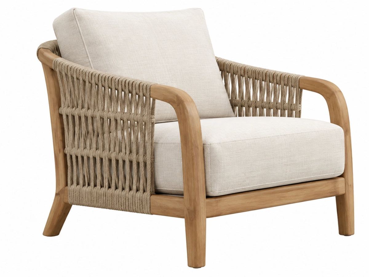 Fauteuil 75 x 78 x 82 cm hout beige - gevlochten armleuningen voor woonkamer